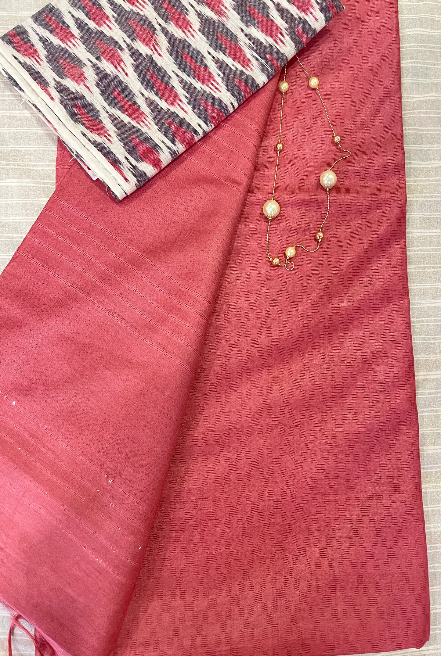 Plain Onion Pink Semi Tussar Saree with pochampally Ikkat Blouse | Swathi Nanda Sarees