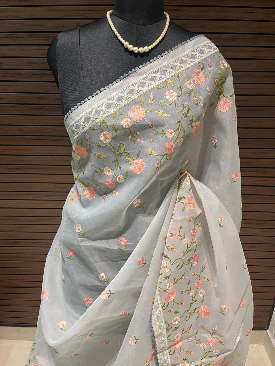 Maya Pastel Pink Organza Saree | Swathi Nanda Sarees