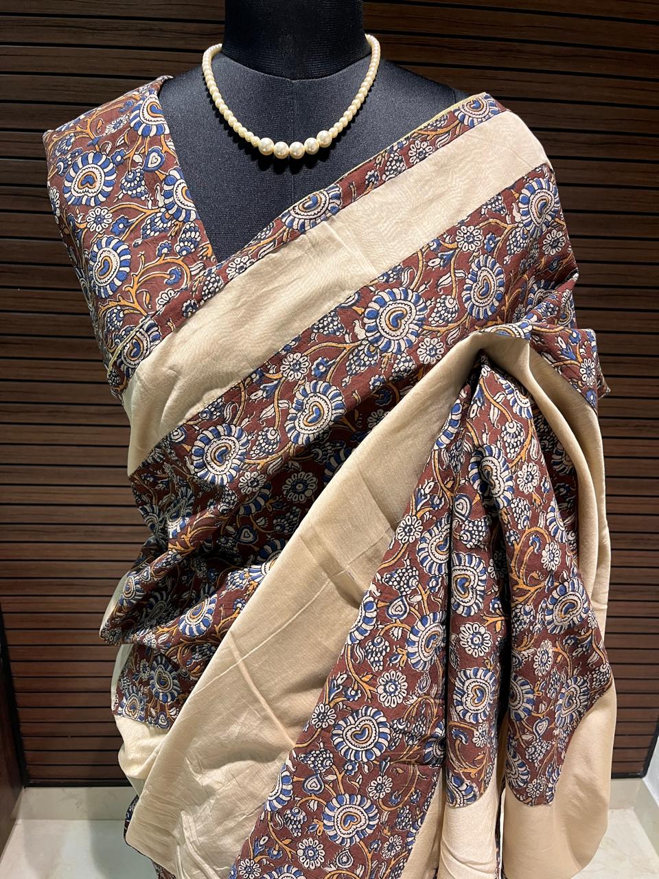 Brown Cotton Designer Kalamkari Saree | Swathi Nanda Sarees