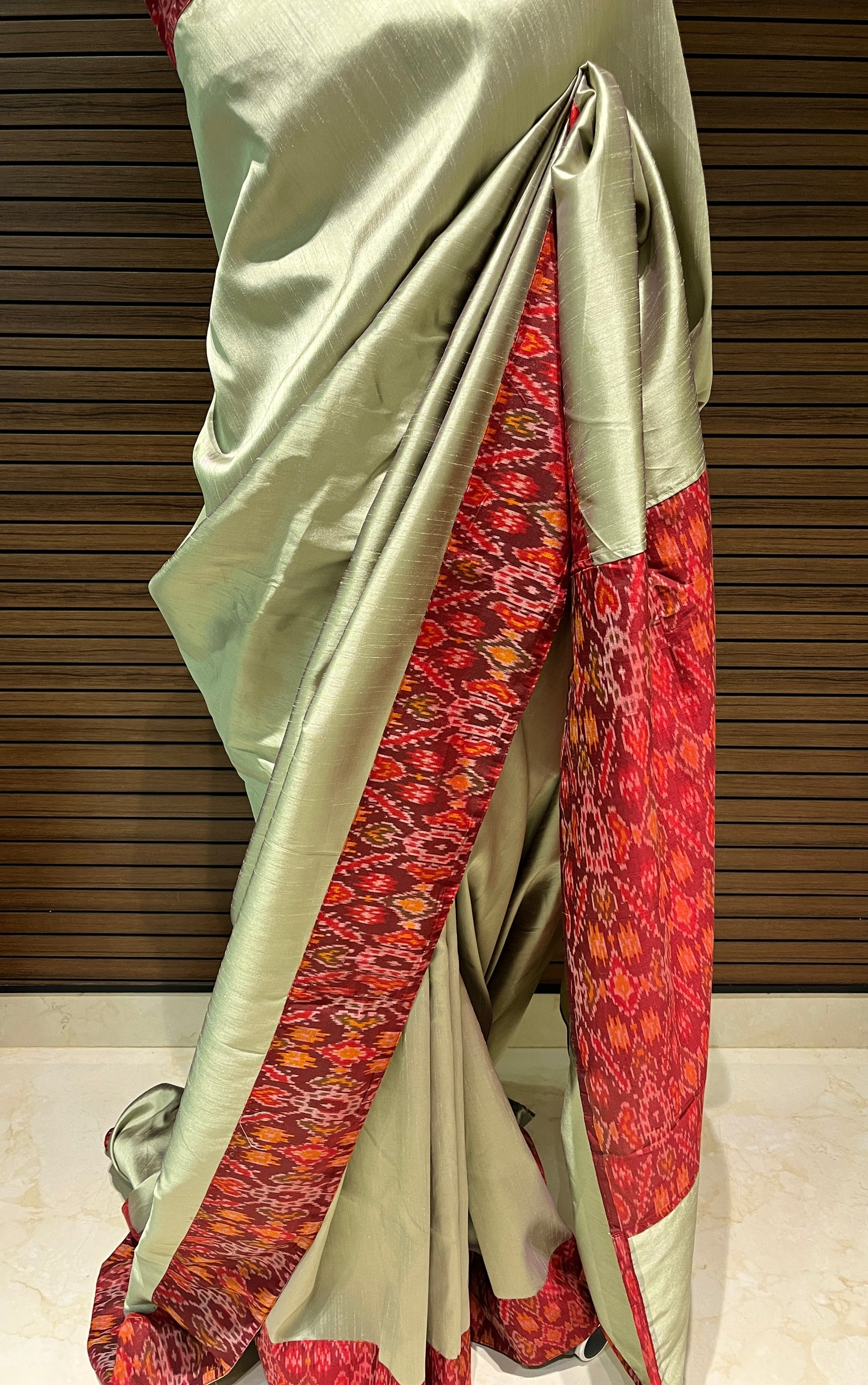 Red and Green pochampally Ikkat Designer Saree | Swathi Nanda Sarees