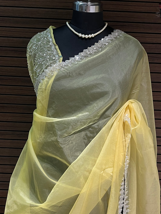 Yellow Organza Saree | Swathi Nanda Sarees