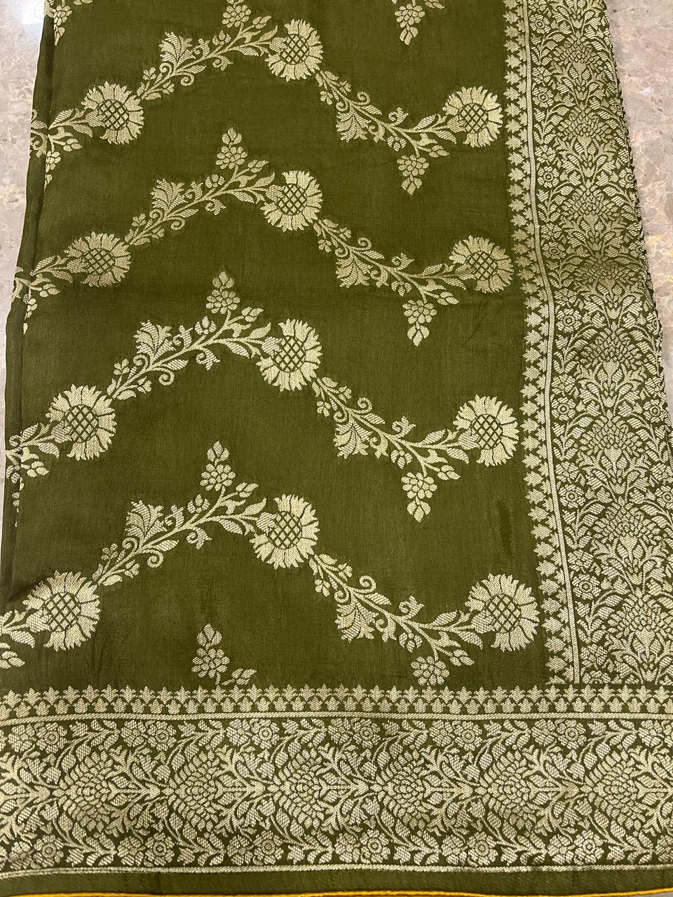 Mehendi Green Banarasi Saree | Swathi Nanda Sarees