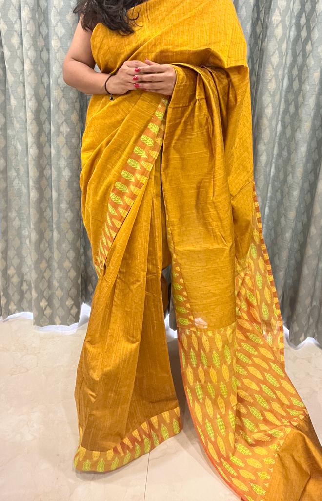 Yellow pochampally Ikkat Designer Saree | Swathi Nanda Sarees