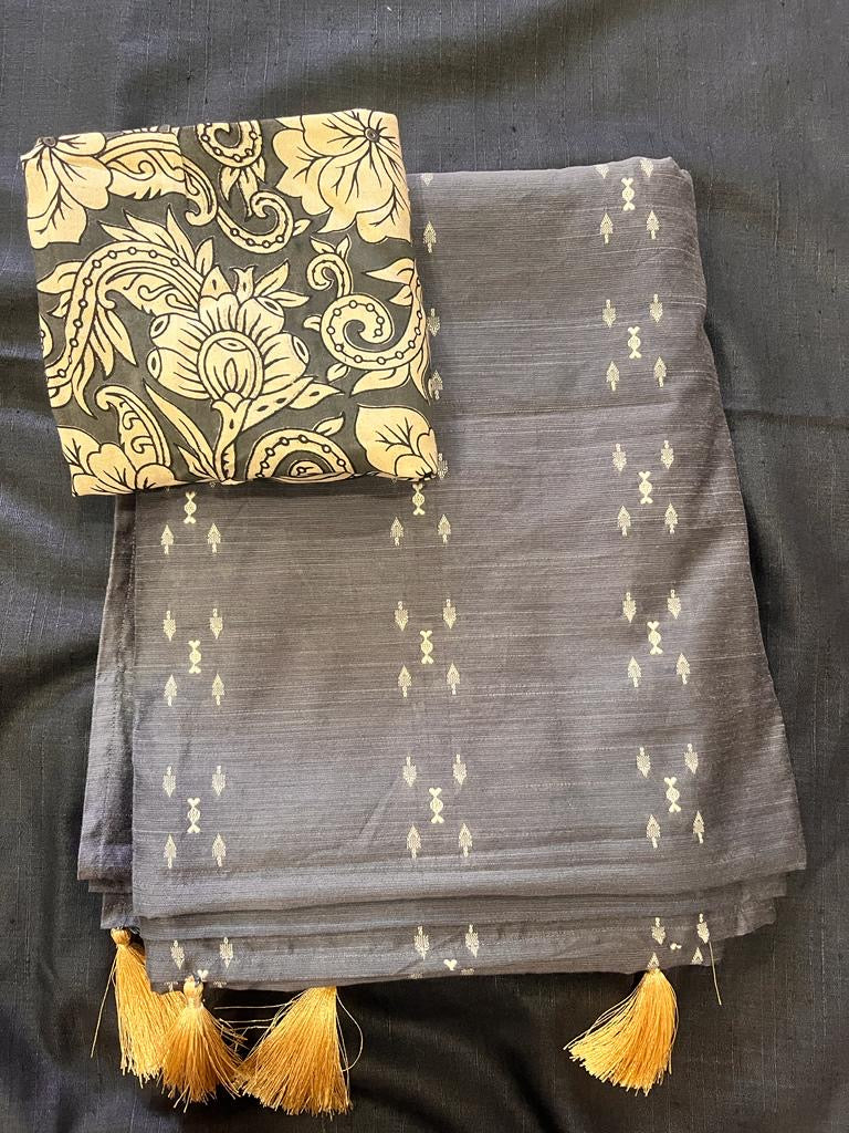 Grey Designer Kantha Cotton Saree | Swathi Nanda Sarees