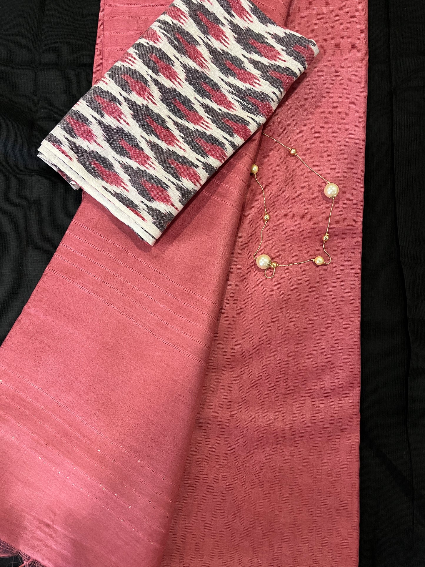 Plain Onion Pink Semi Tussar Saree with pochampally Ikkat Blouse | Swathi Nanda Sarees