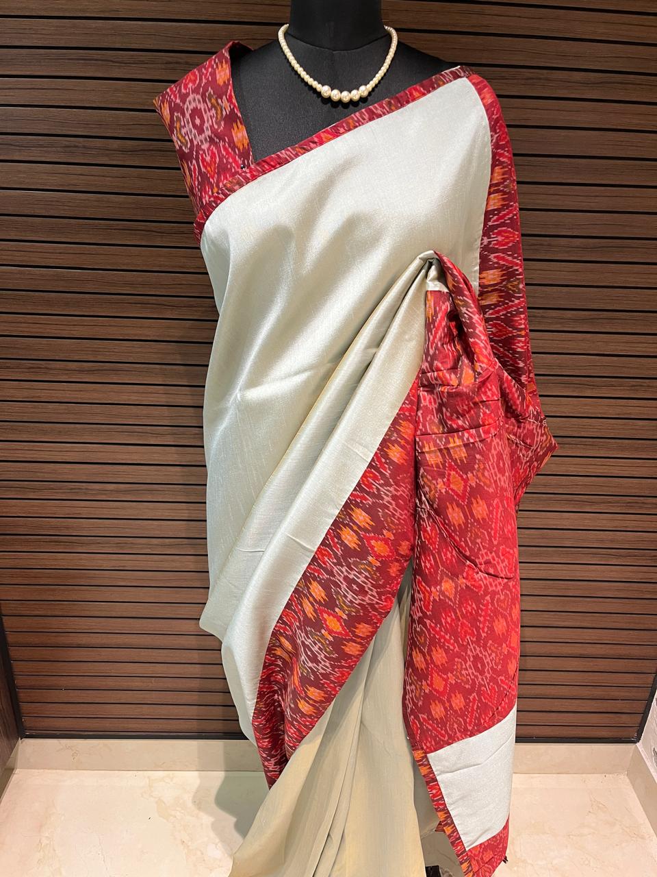 Red and Sea Blue pochampally Ikkat Designer Saree | Swathi Nanda Sarees (Copy)