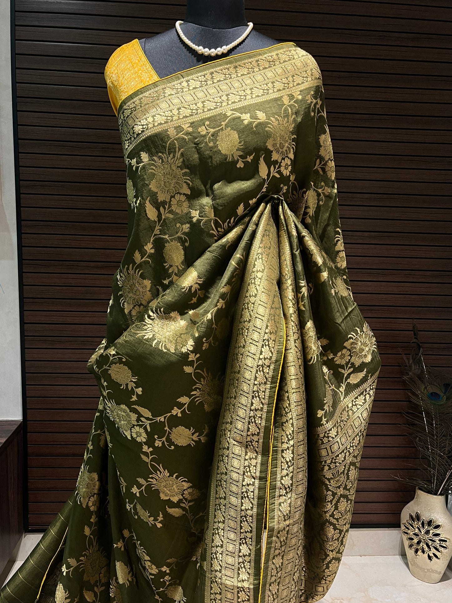 Mehendi Green Banarasi Saree | Swathi Nanda Sarees