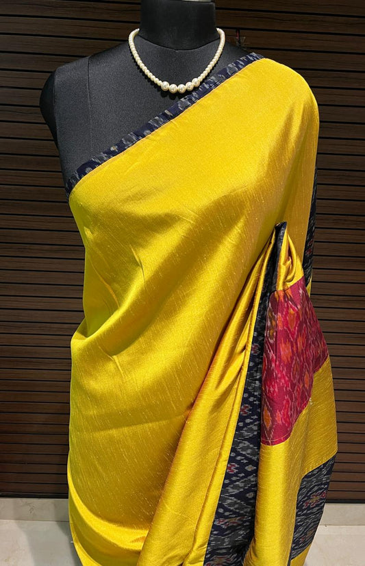 Yellow and Blue pochampally Ikkat Designer Saree | Swathi Nanda Sarees