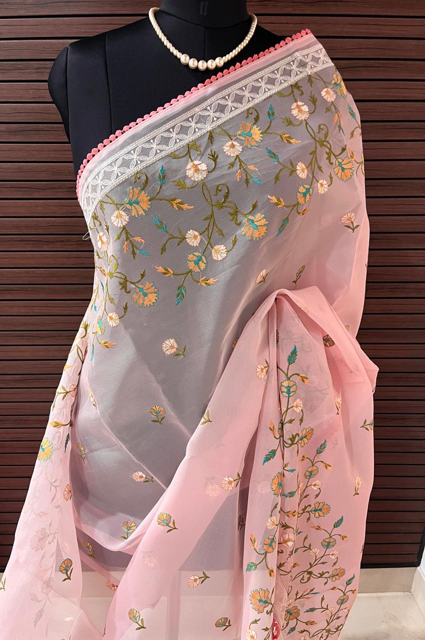 Maya Pastel Pink Organza Saree | Swathi Nanda Sarees