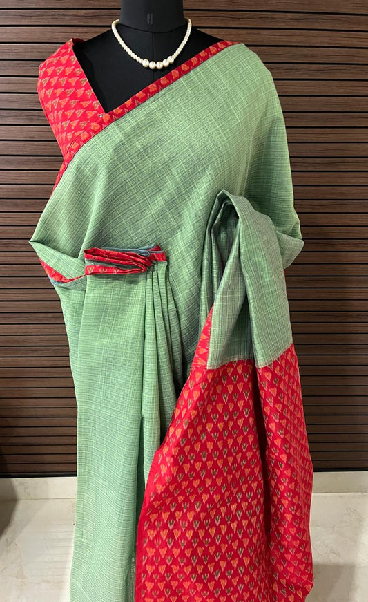 Mint Green and Red Ikkath  Saree | Swathi Nanda Sarees