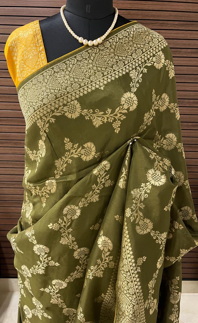 Mehendi Green Banarasi Saree | Swathi Nanda Sarees