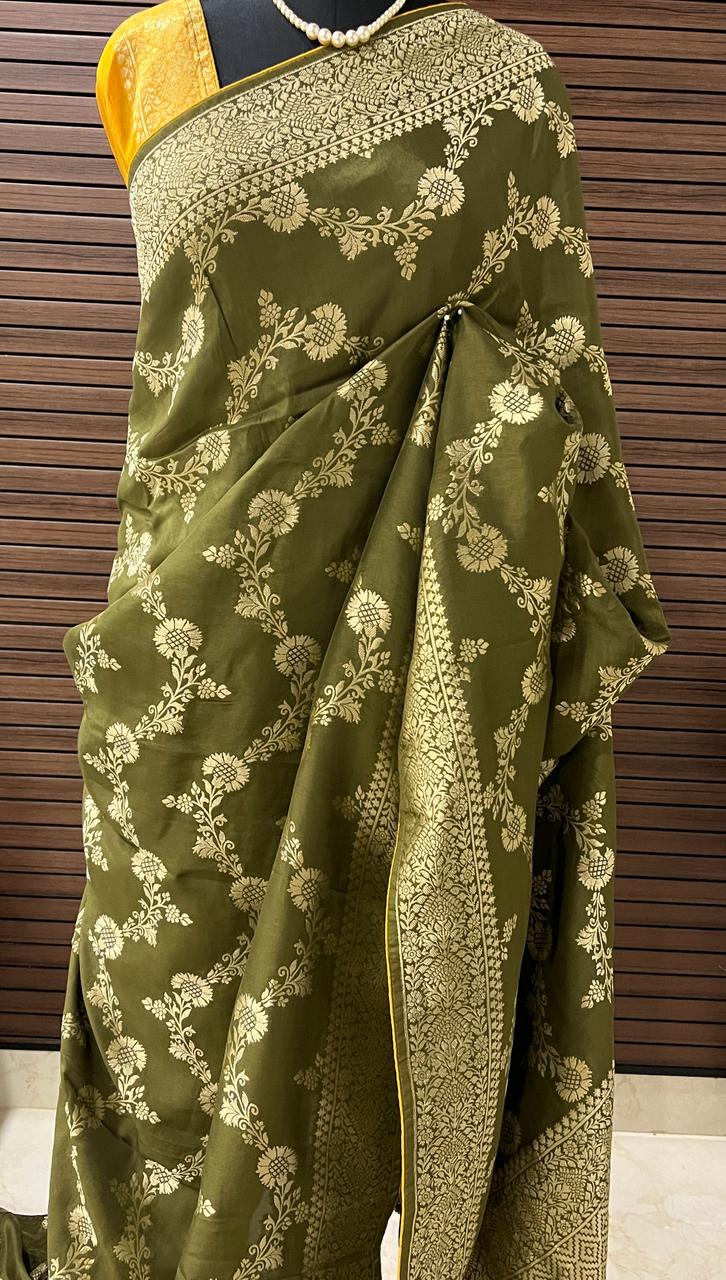 Mehendi Green Banarasi Saree | Swathi Nanda Sarees