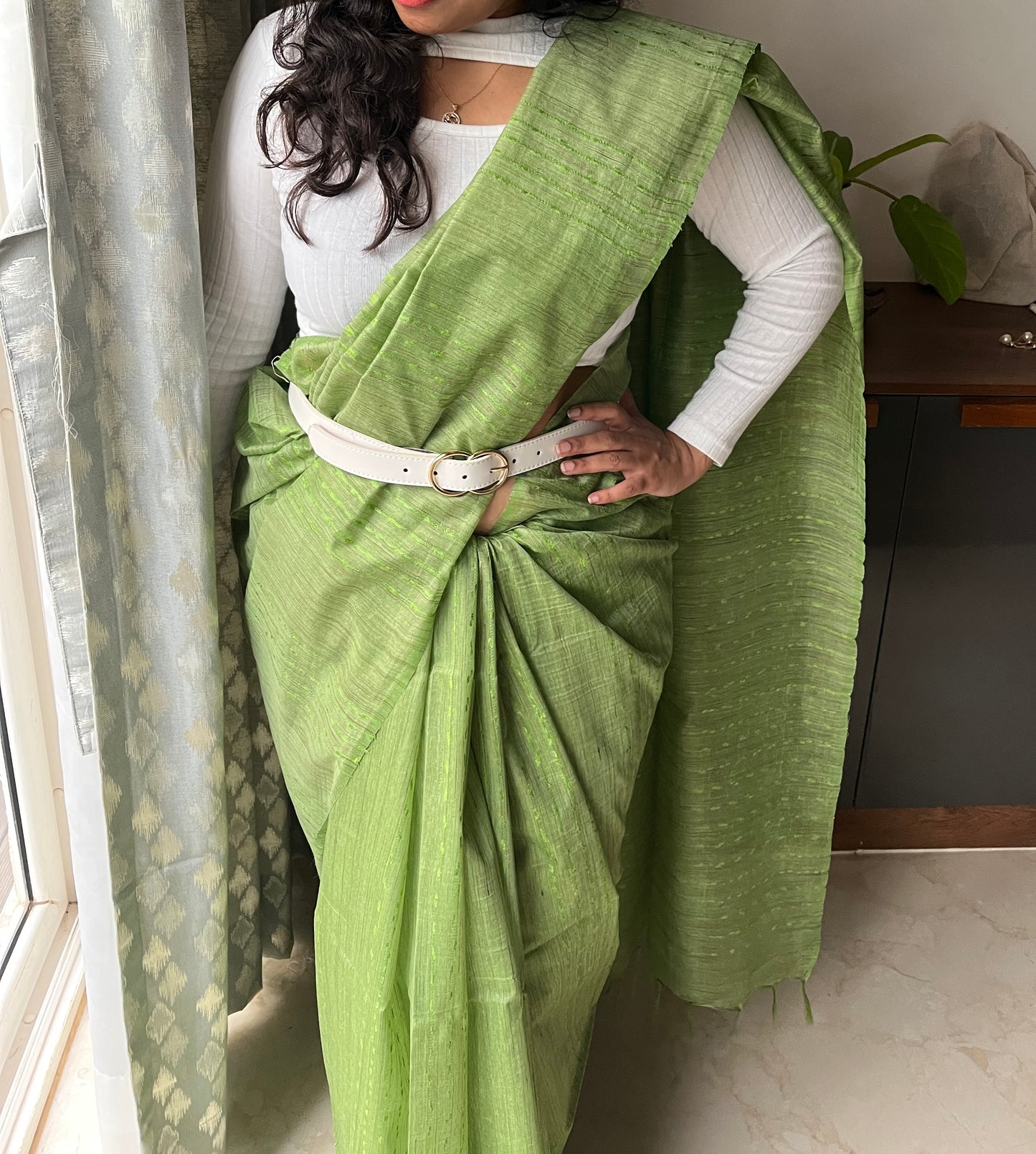 Semi Tussar Saree with pochampally Ikkat Blouse | Swathi Nanda Sarees