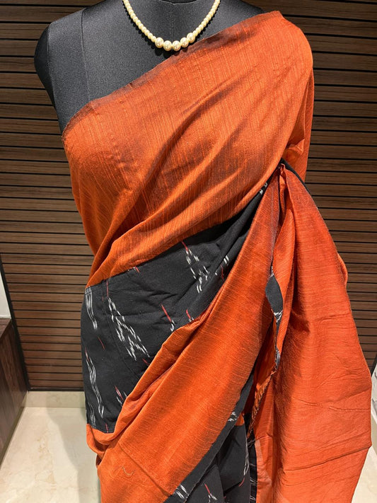 Brown and Black Ikkat Designer Cotton Saree | Swathi Nanda Sarees