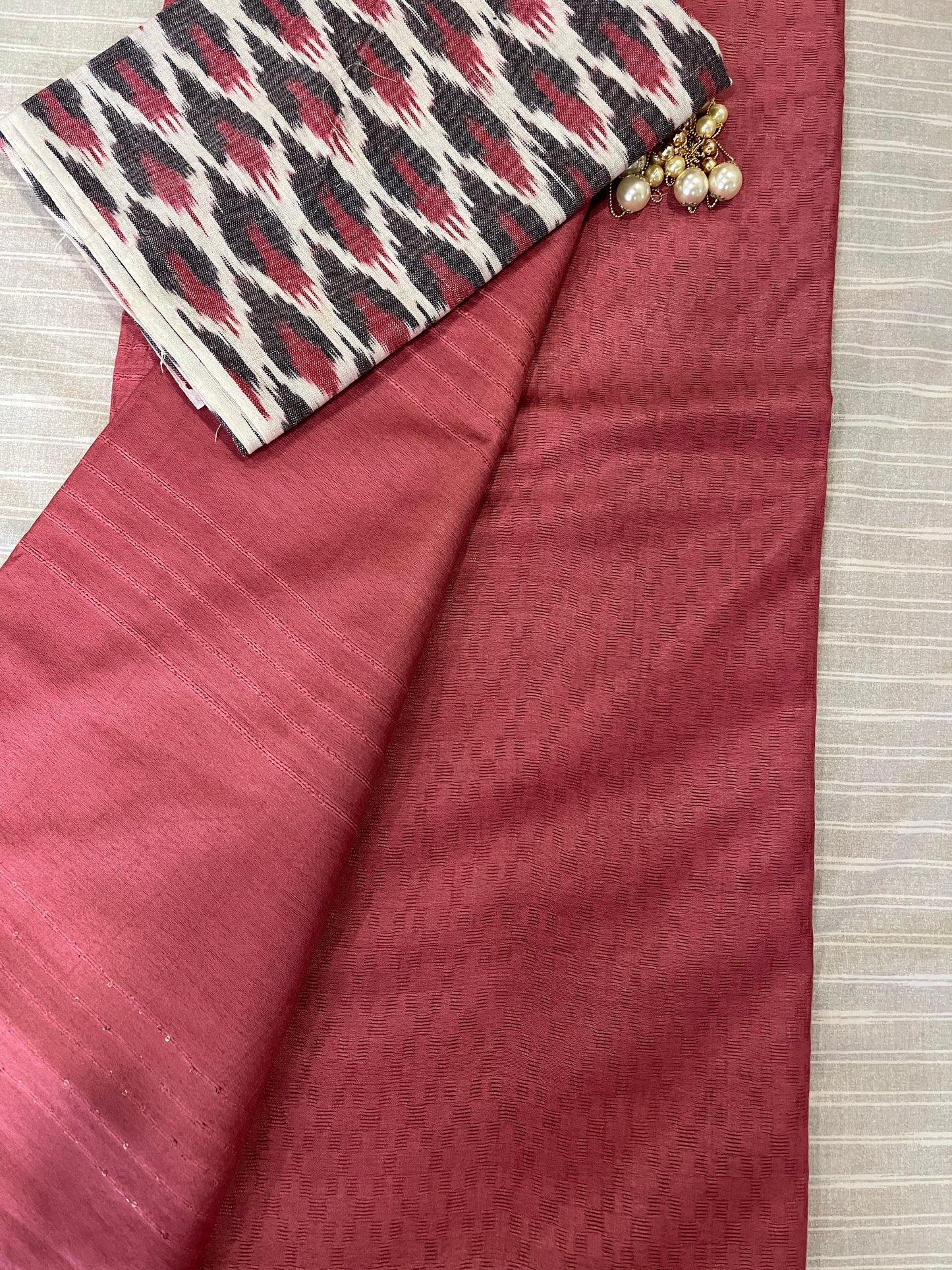 Plain Onion Pink Semi Tussar Saree with pochampally Ikkat Blouse | Swathi Nanda Sarees