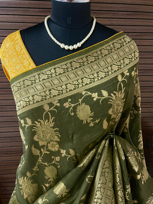 Mehendi Green Banarasi Saree | Swathi Nanda Sarees