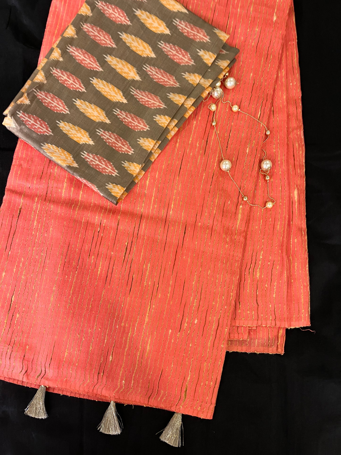 Pink and Grey Semi Tussar Saree with pochampally Ikkat Blouse | Swathi Nanda Sarees