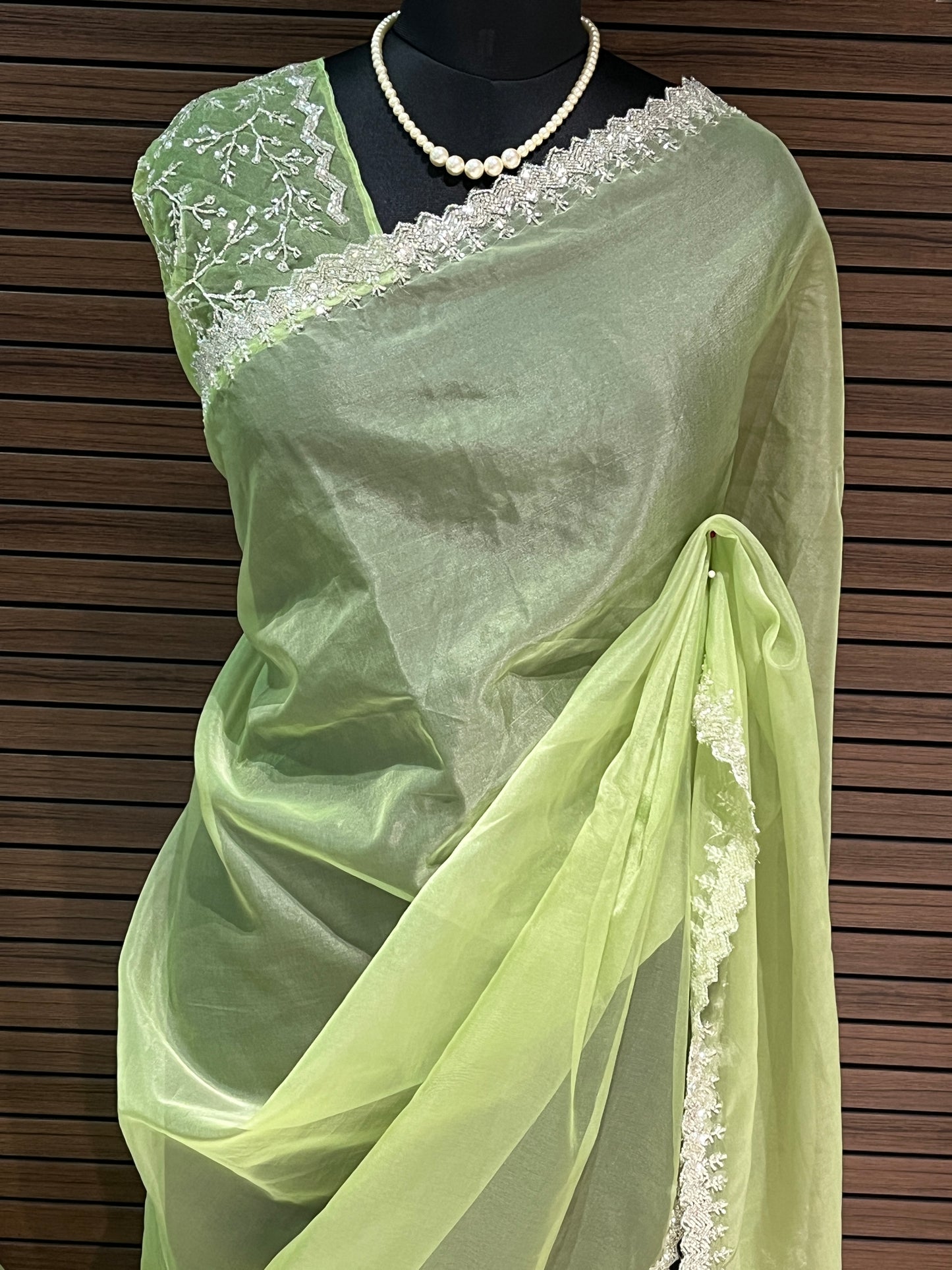 Green Organza Saree | Swathi Nanda Sarees