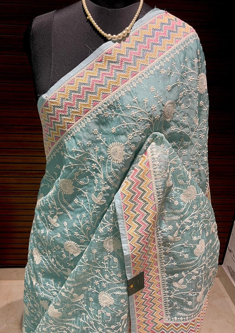 Sia Blue embroidered Organza Saree | Swathi Nanda Saree