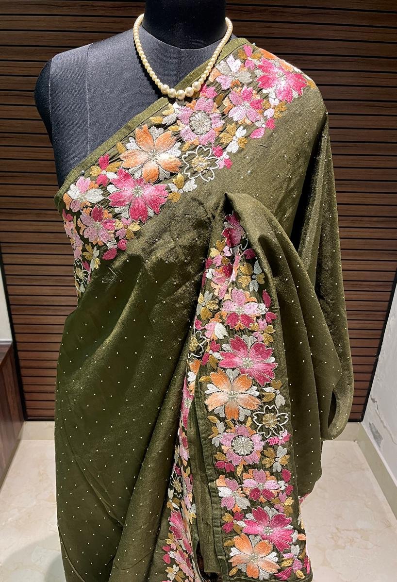 Sia Green embroidered Saree | Swathi Nanda Saree