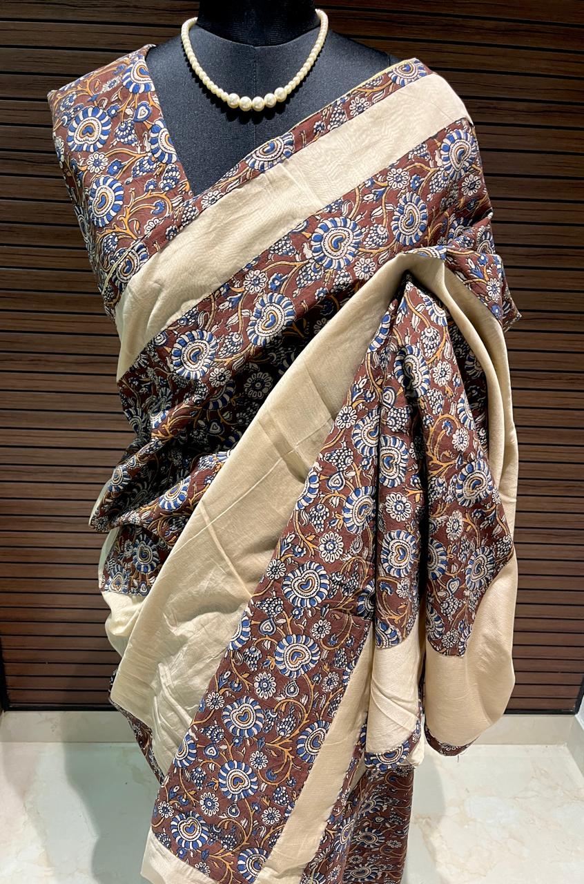 Brown Cotton Designer Kalamkari Saree | Swathi Nanda Sarees