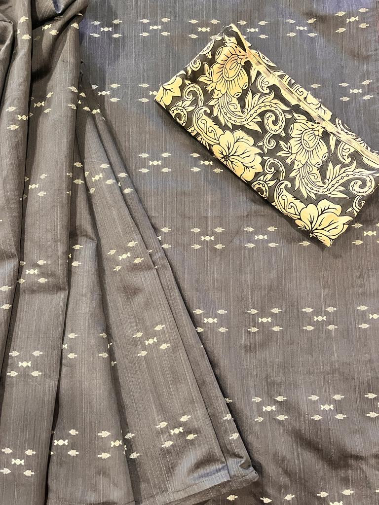 Grey Designer Kantha Cotton Saree | Swathi Nanda Sarees