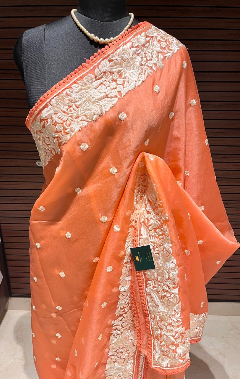 Peach Organza Saree | Swathi Nanda Sarees