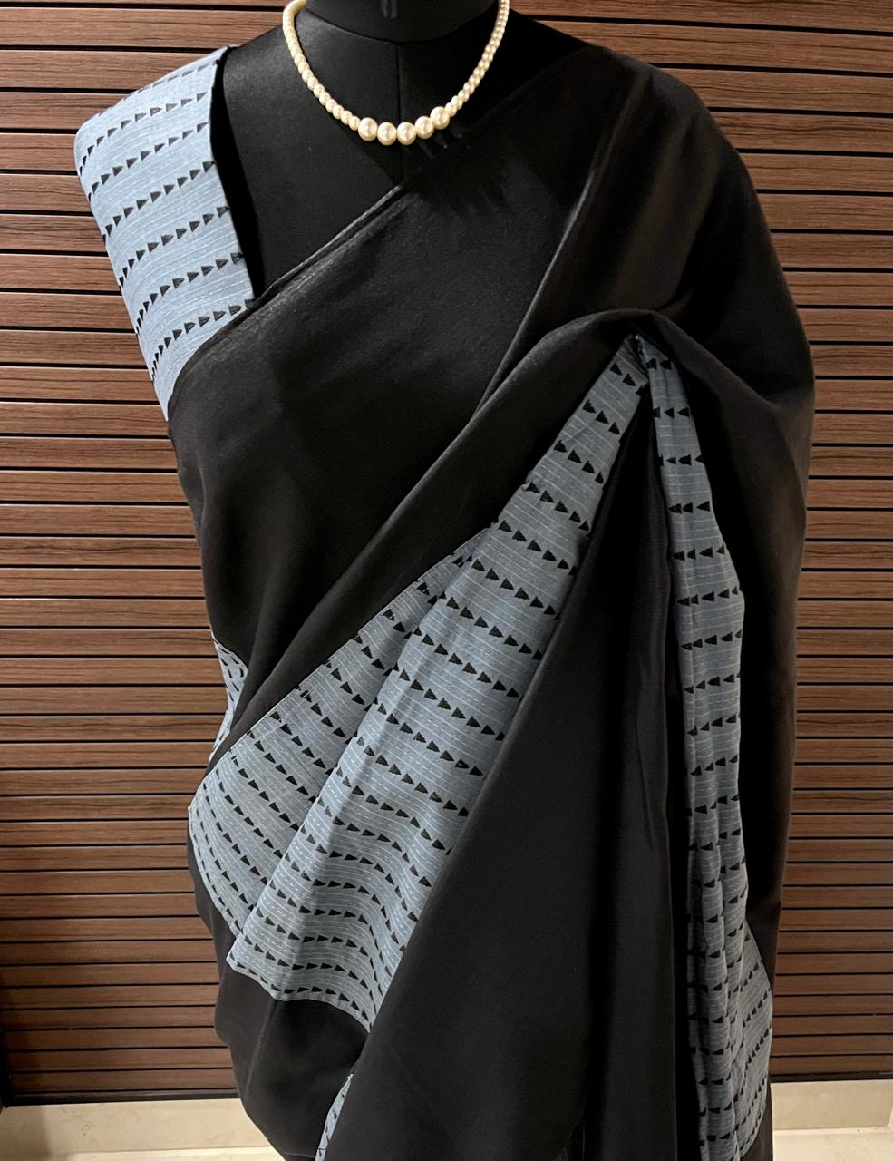 Black and Blue Handcrafted Saree