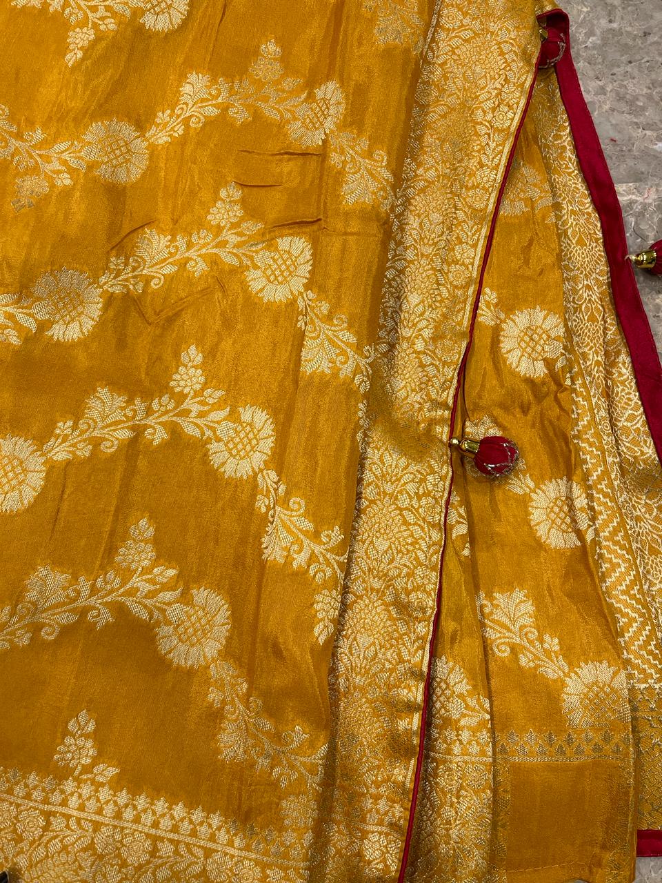 Mustard yellow Banarasi Saree | Swathi Nanda Sarees