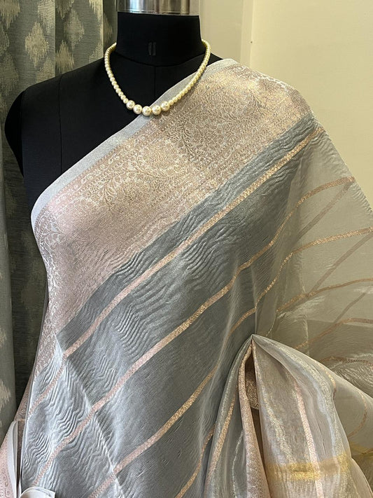 Silver Grey Tissue Banarasi Saree | Swathi Nanda Sarees