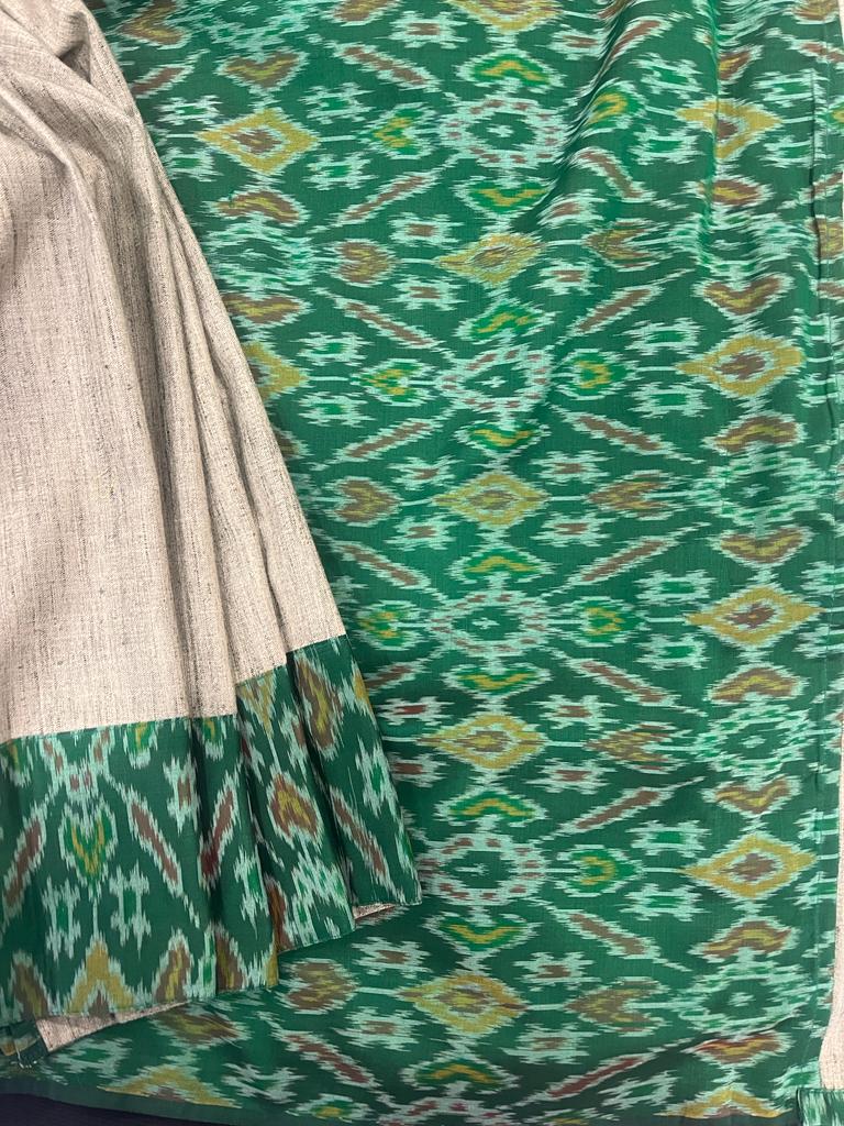 Green and Olive Ikkat Designer Cotton Saree | Swathi Nanda Sarees